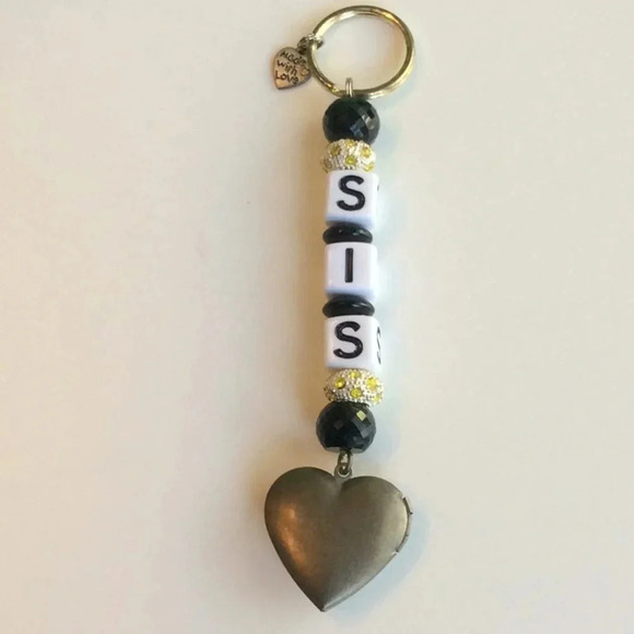 Hand Crafted White, Black & Gold “SIS” Keychain - Picture 2 of 6
